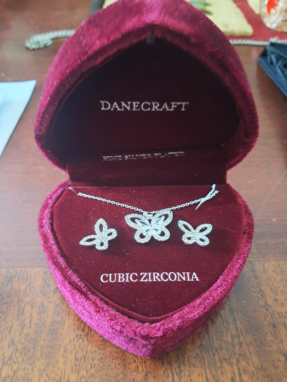 Danecraft Silver Butterfly Cubic Zirconia Necklace and Earring Set BNWT